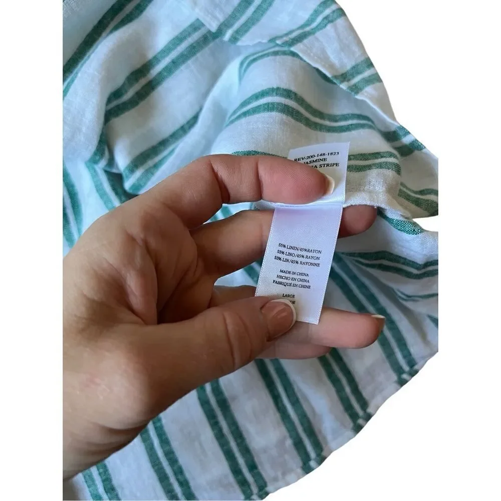 NEW RAILS Jasmine Dress Size L Green White Linen Blend Mini Long Sleeve - Picture 9 of 12